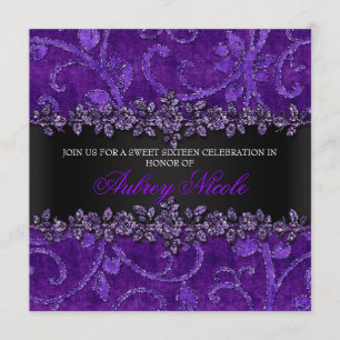 Invitation Fête Sweet Sixteen Fleurale en Velours et Paillett