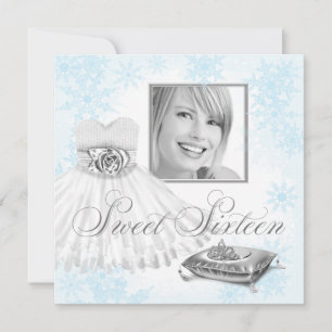 Invitation Fête Sweet Sixteen Photo Flocon de Neige Bleu Hive
