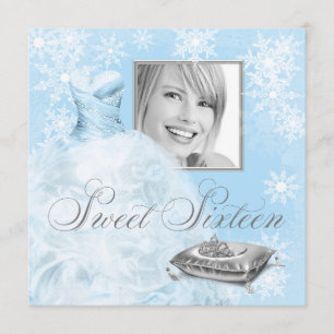 Invitation Fête Sweet Sixteen Photo Flocon de Neige Bleu Hive