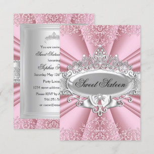 Invitation Fête Sweet Sixteen Tiara Rose Damassé