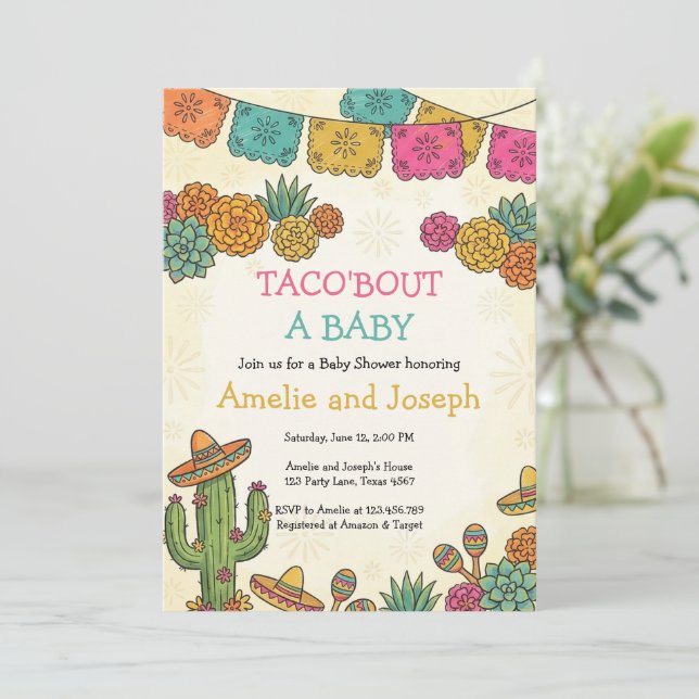 Invitation Fête Taco à propos d'une Baby Shower (Debout devant)