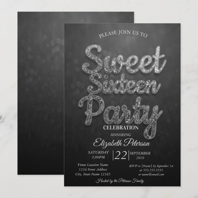 Invitation Fête tendance et cool avec effet bokeh pour un Swe (Devant / Derrière)