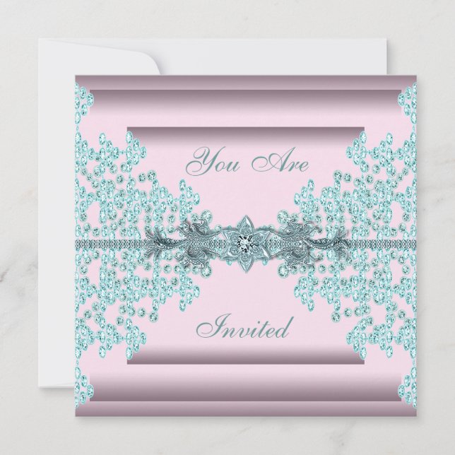 Invitation Fête tenue cravate noire rose turquoise bleu (Devant)