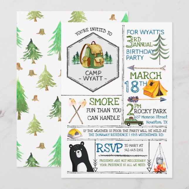 Invitation Fête Thème Camping - Badges & Icônes (Devant / Derrière)