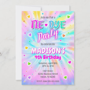 Invitation Fête Tie-Dye Hippie Anniversaire Fille Colorée