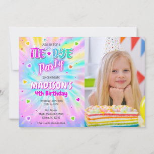 Invitation Fête Tie Dye Hippie Anniversaire Fille Couleurs Ph