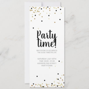 Invitation Fête Time Gold Confetti main lettres