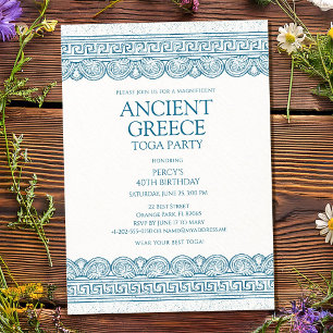 Invitation Fête toge antique Grèce bleue