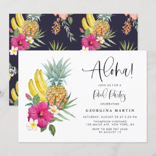 Invitation Fête tropicale Aloha Ananas et Hibiscus au bord de