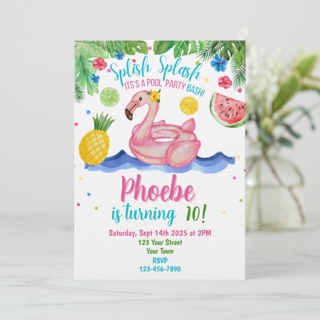 Invitation Fête Tropicale au bord de la Piscine Fl (Debout devant)