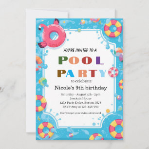 Invitation Fête tropicale au bord de la piscine pour les 9 an