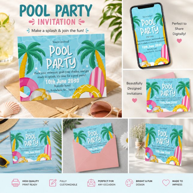 Invitation Fête Tropicale au Piscine (Créateur téléchargé)