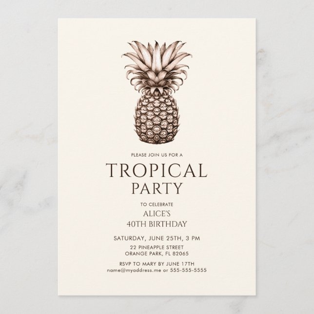 Invitation Fête tropicale avec ananas vintage (Devant)
