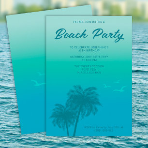 Invitation Fête Tropicale de Plage Aqua Bleu Palmiers Anniver