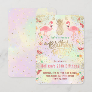 Invitation fête tropicale d'été flamingo