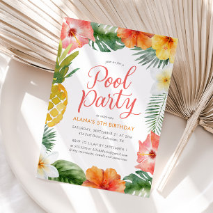 Invitation Fête tropicale Luau Pool Anniversaire
