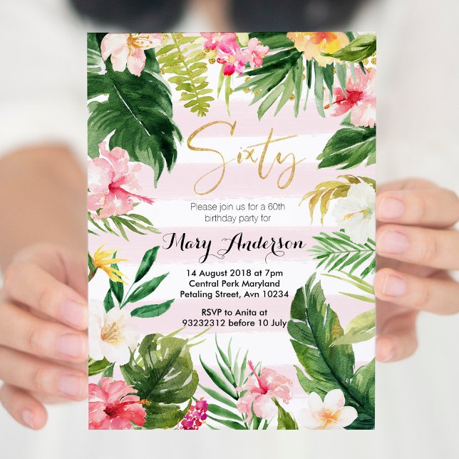 Invitation Fête tropicale quarante 60e anniversaire Invitatio (Créateur téléchargé)