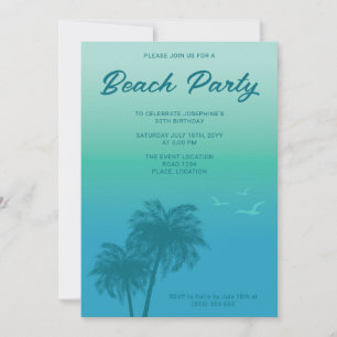 Invitation Fête Tropicale sur la Plage Aqua Bleu Palmiers Ann
