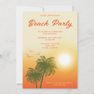 Invitation Fête Tropicale sur la Plage au Coucher du Soleil P