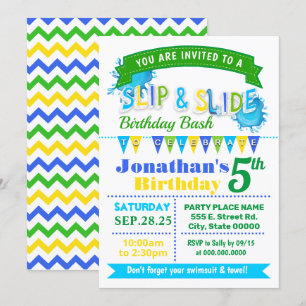 Invitation Fête verte bleue pour l'anniversaire des glissades
