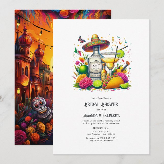 Invitation Fête vibrante Parlons Taco à propos d'une douche d (Devant / Derrière)
