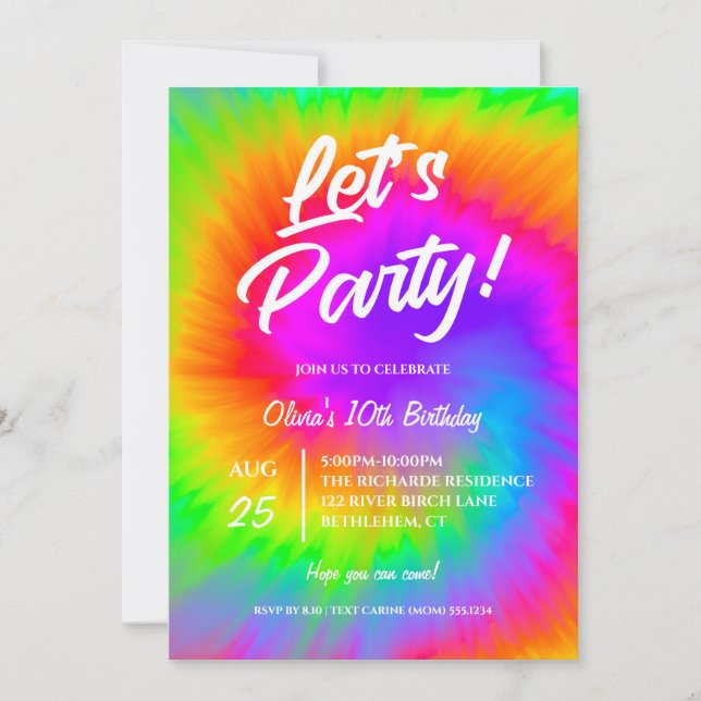 Invitation Fête Vibrante Tie Dye  fête d'anniversaire (Devant)