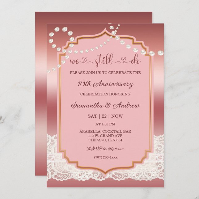 Invitation Fête vintage du 10e anniversaire du mariage (Devant / Derrière)