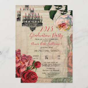 Invitation Fête vintage Floral Boho Graduation