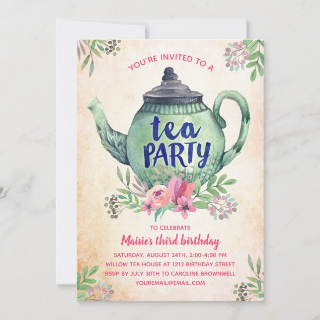 Invitation Fête vintage Floral Tea Party (Devant)