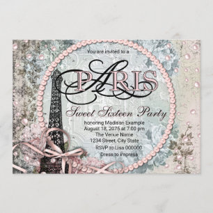 Invitation Fête Vintage Shabby Chic Paris Douce 16 Ans