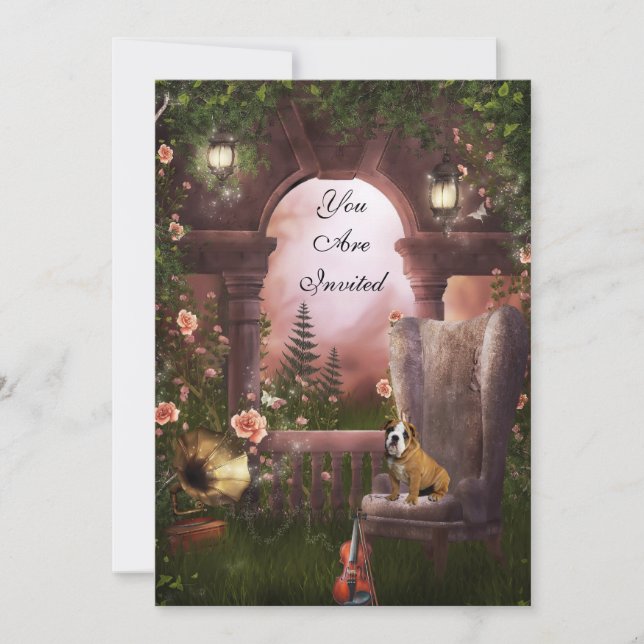 Invitation Fête Violon Clair de Lune Chien Gramaph (Devant)