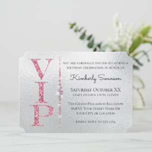 Invitation Fête VIP Glamour Diamants Rose Pailleté