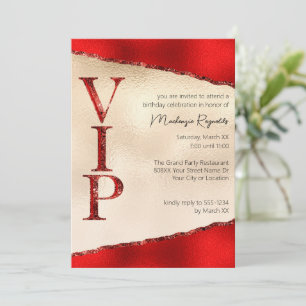 Invitation Fête VIP Glamour Rouge et Or Brillante