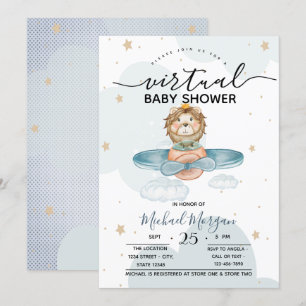 Invitation Fête virtuelle bébé Lion Avion Nuages Points