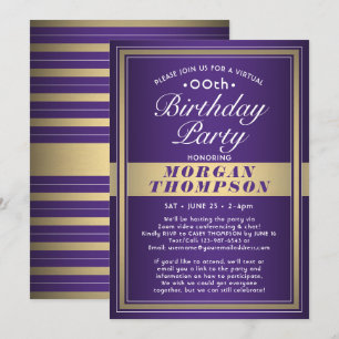 Invitation Fête virtuelle d'anniversaire pour tout âge violet