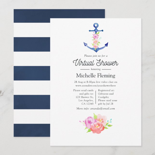 Invitation Fête virtuelle de bébé à l'aquarelle sur le thème  (Devant / Derrière)