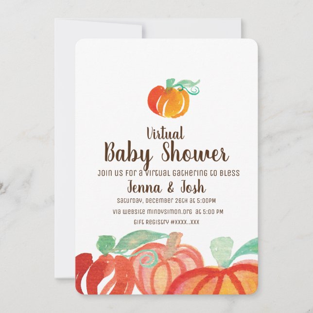 Invitation Fête virtuelle de bébé à thème de citrouille à l'a (Devant)