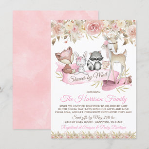 Invitation Fête Virtuelle de Bébé Fille Animaux de la Forêt