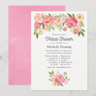 Invitation Fête Virtuelle de Bébé Fille Florale Rose de Print