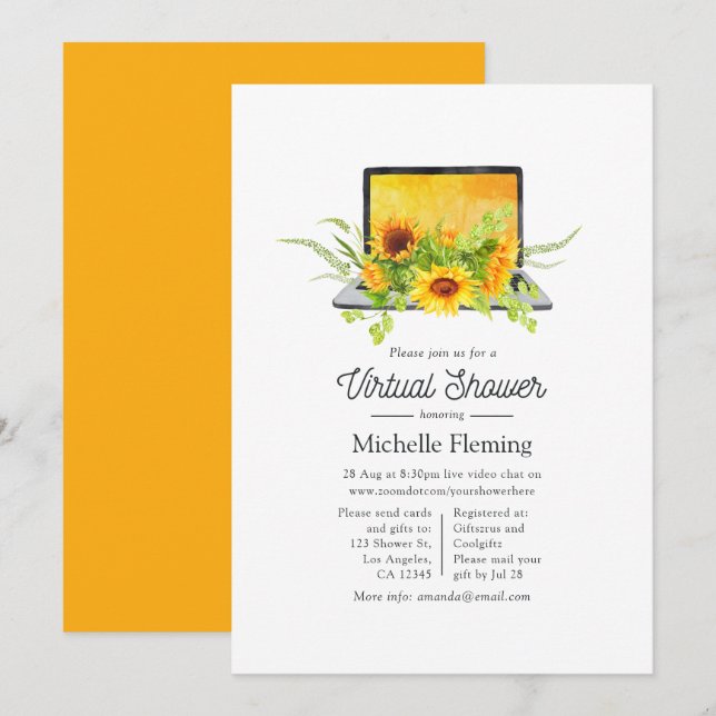 Invitation Fête virtuelle de bébé l'été des tournesols (Devant / Derrière)