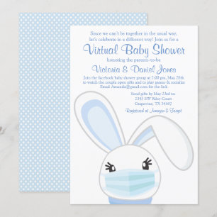 Invitation Fête Virtuelle de Bébé Masque de Lapin Garçon