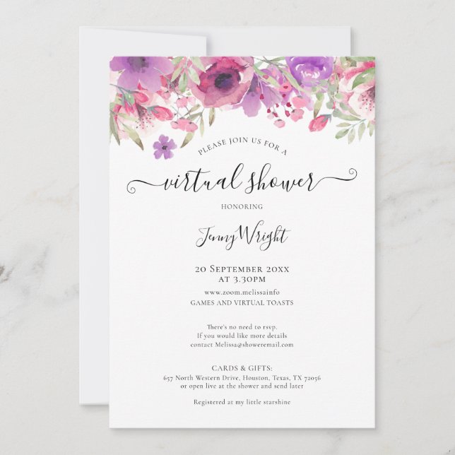 Invitation Fête virtuelle de mariage ou de naissance aquarell (Devant)