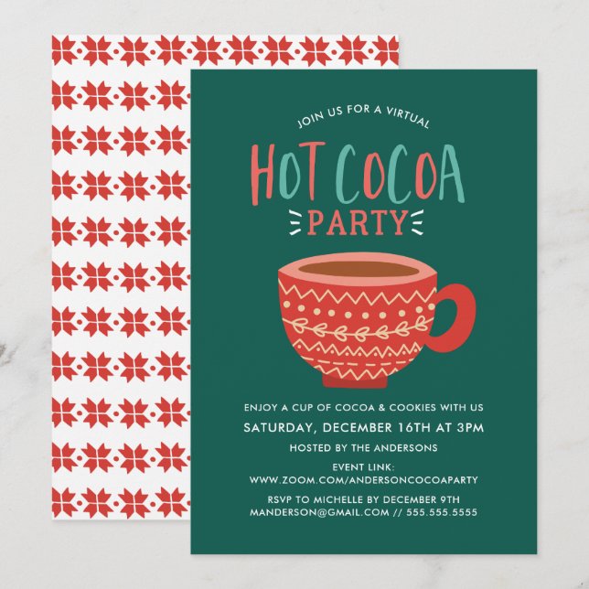 Invitation Fête Virtuelle de Noël avec du Chocolat Chaud de F (Devant / Derrière)