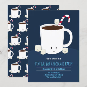 Invitation Fête virtuelle de Noël Chocolat bleu chaud