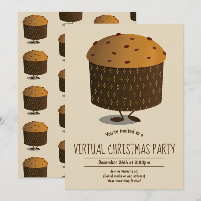Invitation Fête virtuelle de Noël de Panettone (Devant / Derrière)