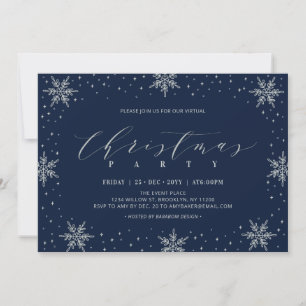 Invitation Fête virtuelle de Noël Silver & Navy