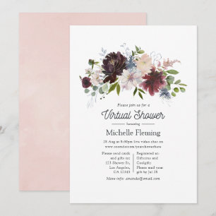 Invitation Fête virtuelle pour bébé avec des fleurs roses et
