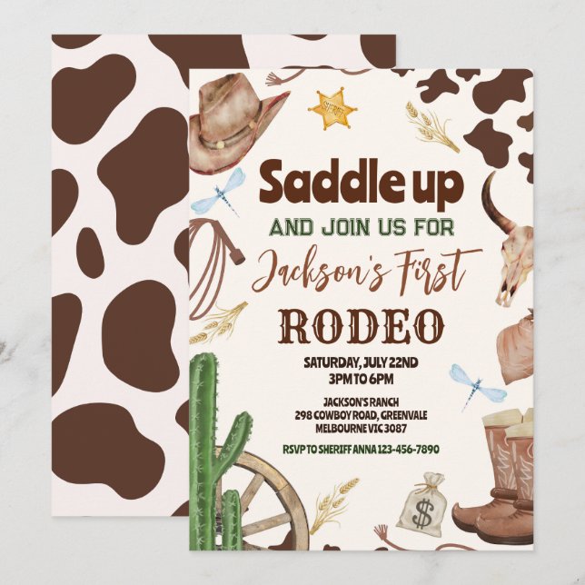 Invitation Fête Western Première Rodeo Cowboy Far West Annive (Devant / Derrière)