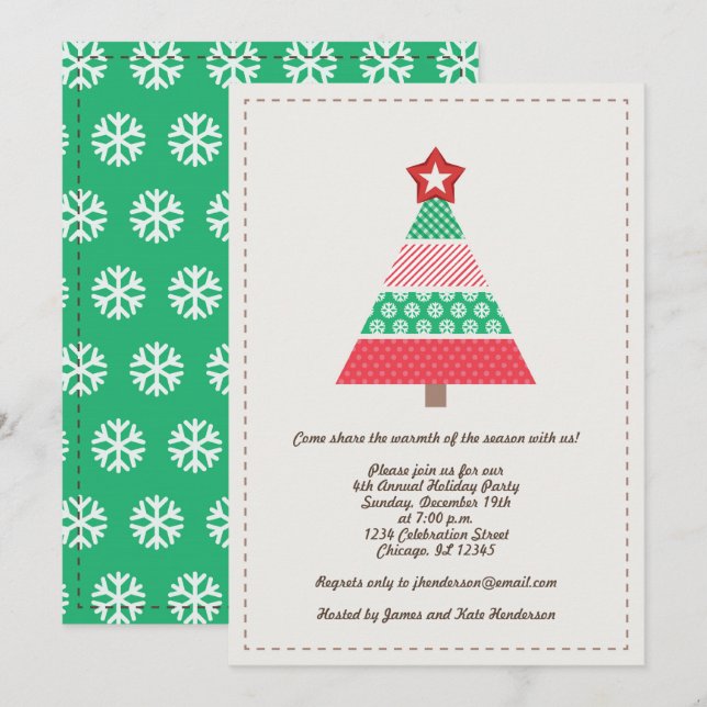 Invitation Fête Whimsical Red et Green Christmas Tree (Devant / Derrière)