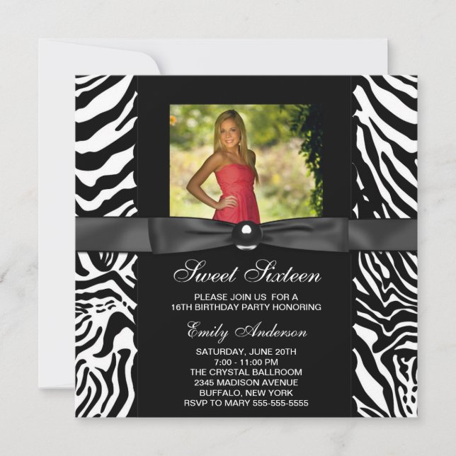 Invitation Fête Zebra Photo pour un Sweet 16 (Devant)